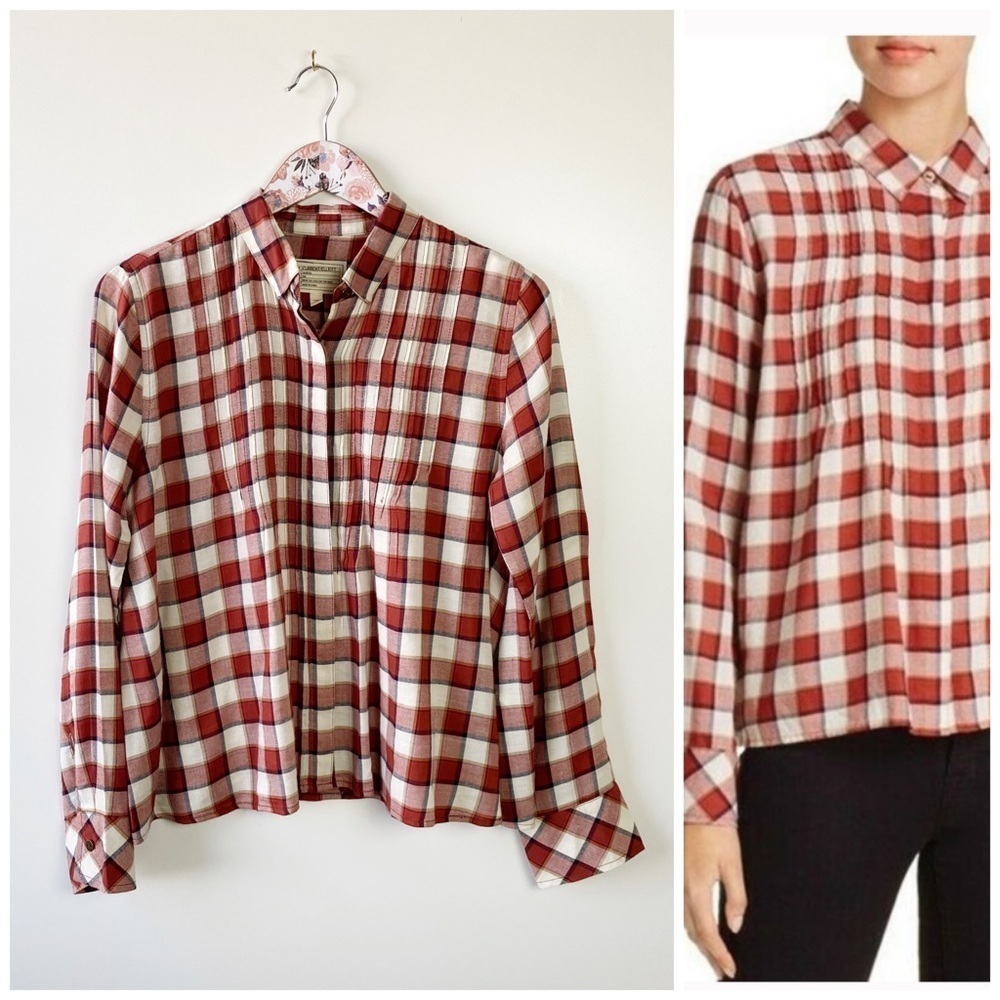 Current Elliott Womens The Lucy Red Plaid Button Up Shirt Long Sleeve S Small